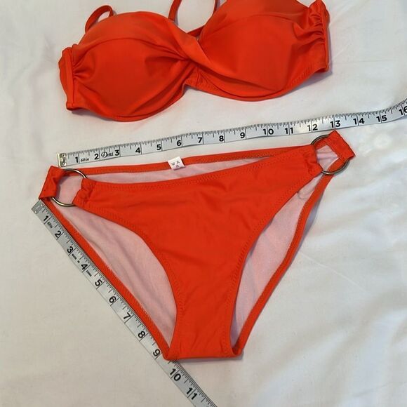 NWOT szL orange bikini structured cups removable halter straps bottom side rings - Picture 10 of 12
